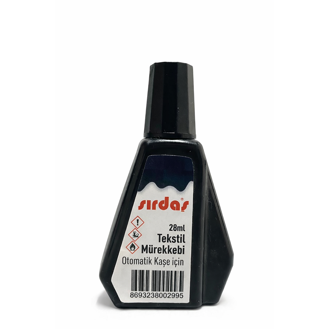 Sırdaş marka 28ml siyah tekstil mürekkebi şişesi, kıyafet kaşesi mürekkebi