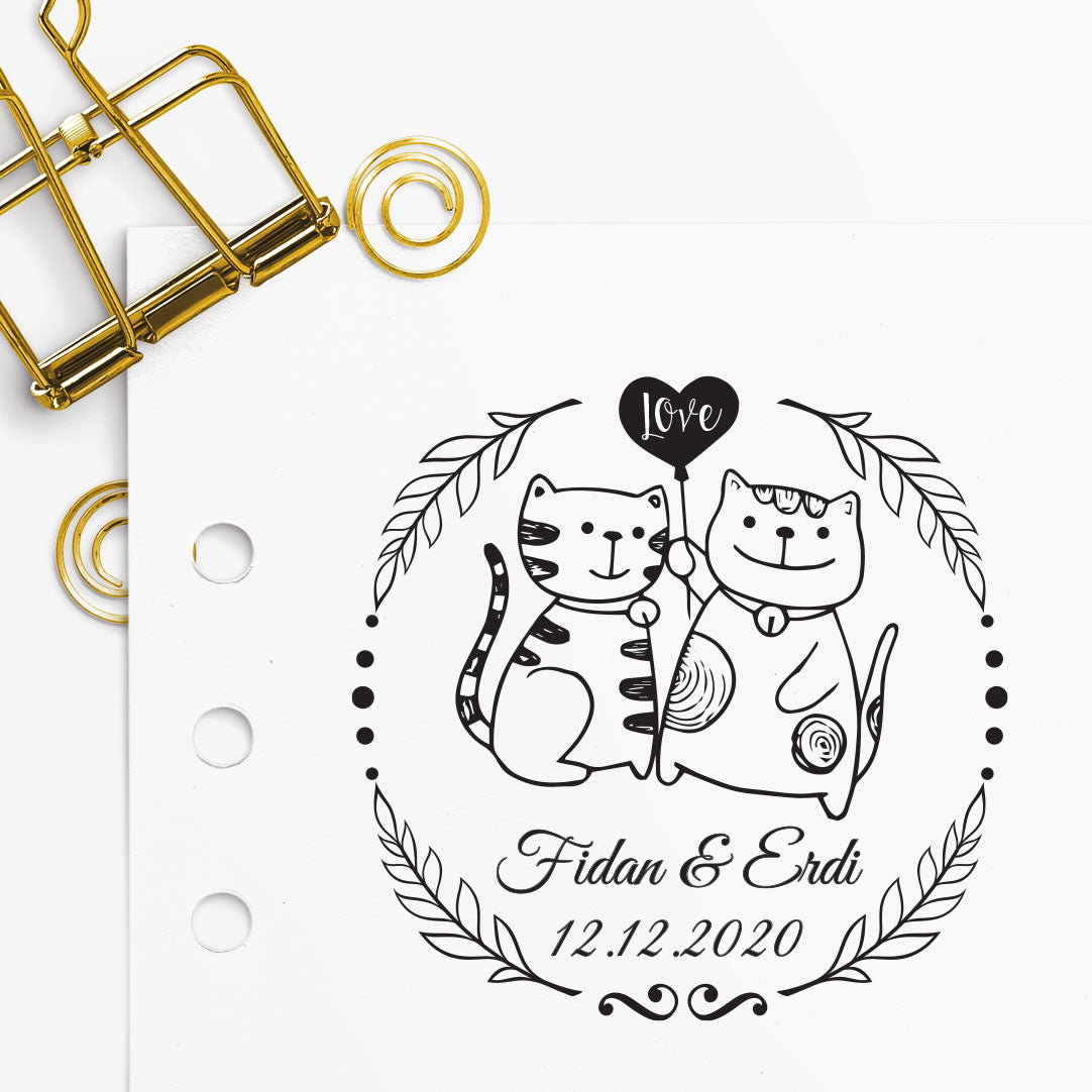 Çerçeveli Aşık Kedi Love Mührü