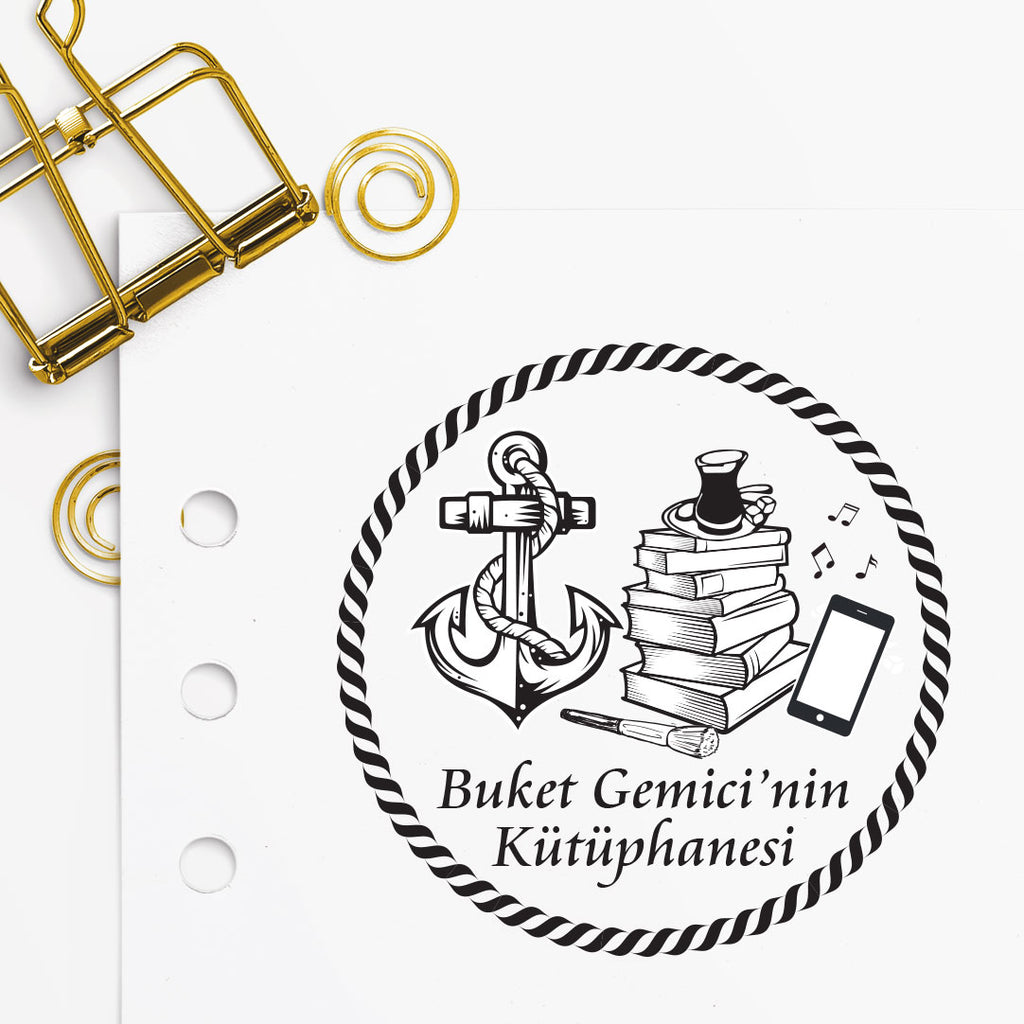 Çerçeveli Çapa Kitap Hobi Mührü