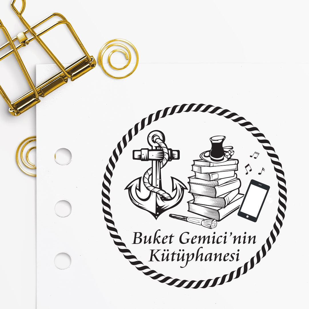 Çerçeveli Çapa Kitap Hobi Mührü