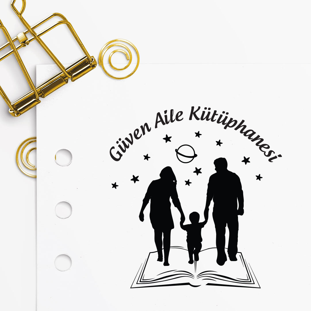 El Ele Aile mührü tasarım detayı, el ele tutuşan aile figürü çizimi, isim yazılı
