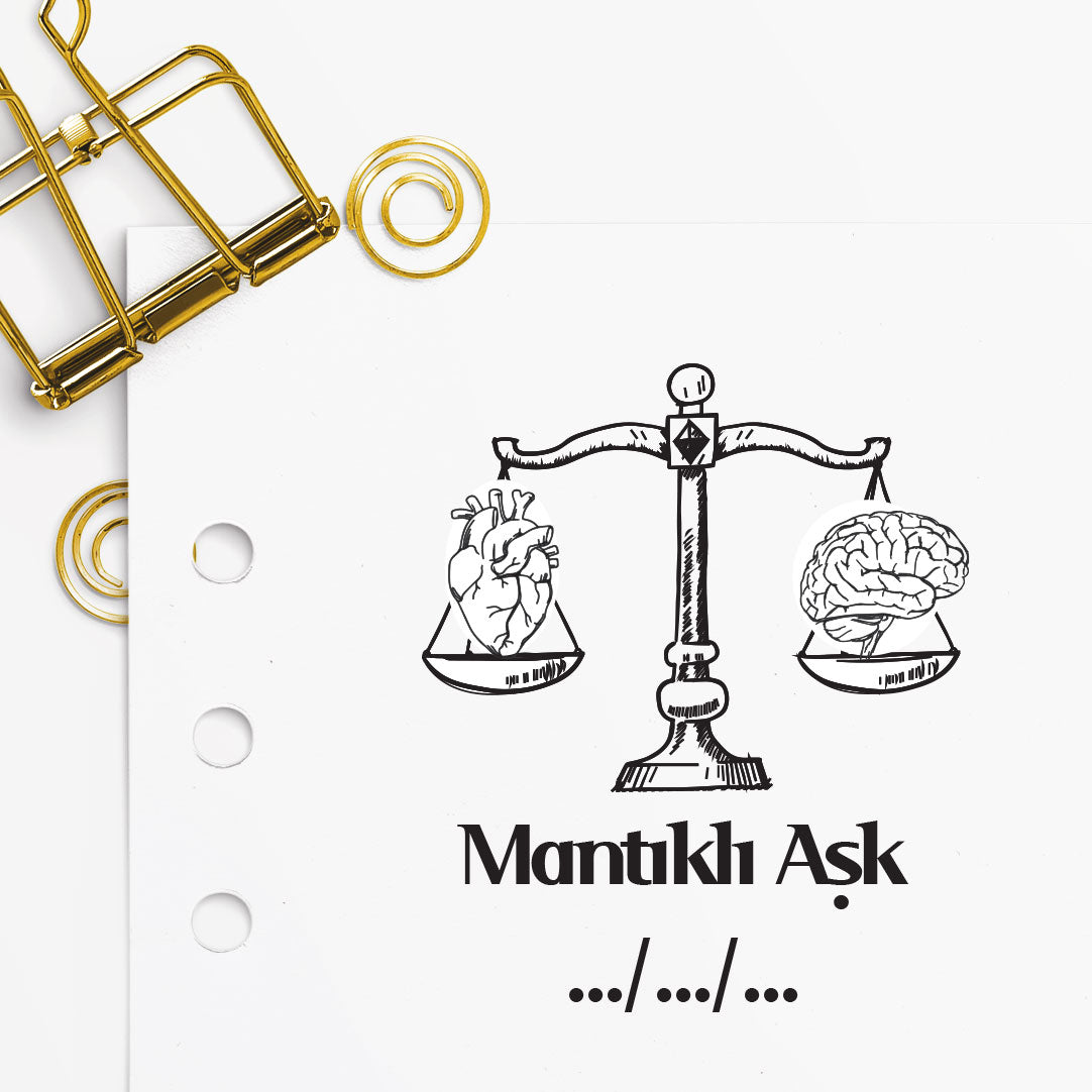 Mantık Ve Aşk mührü tasarım detayı, beyin ve kalp sembolleriyle mantık ve aşk temalı çizim, isim yazılı