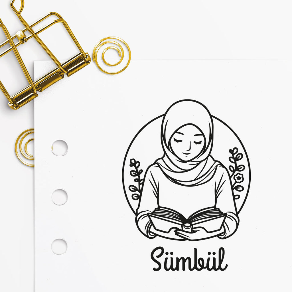Çerçeveli Kitap Okuyan Tesettürlü Kadın Mührü
