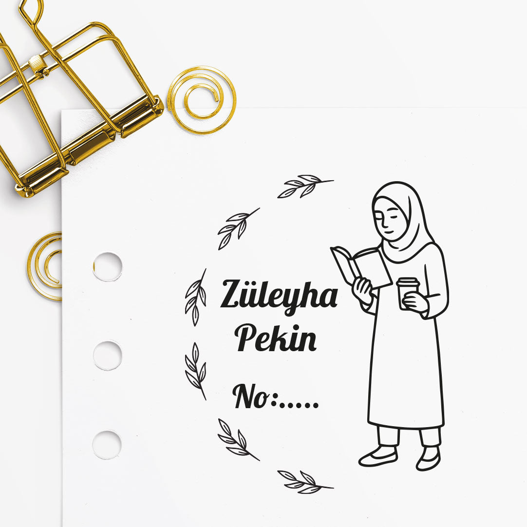 Ayakta Kitap Okuyan Tesettürlü Kadın Mührü