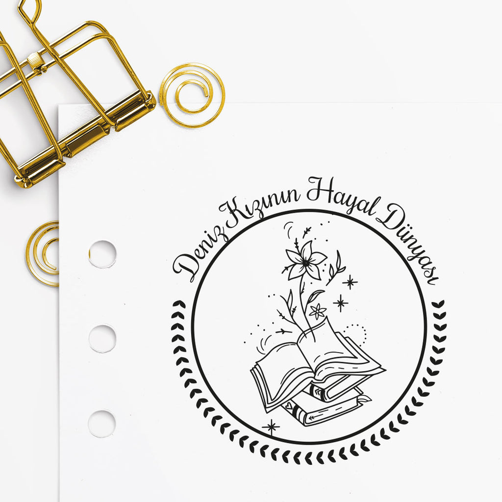 Çerçeveli Çiçek ve Kitap Mührü