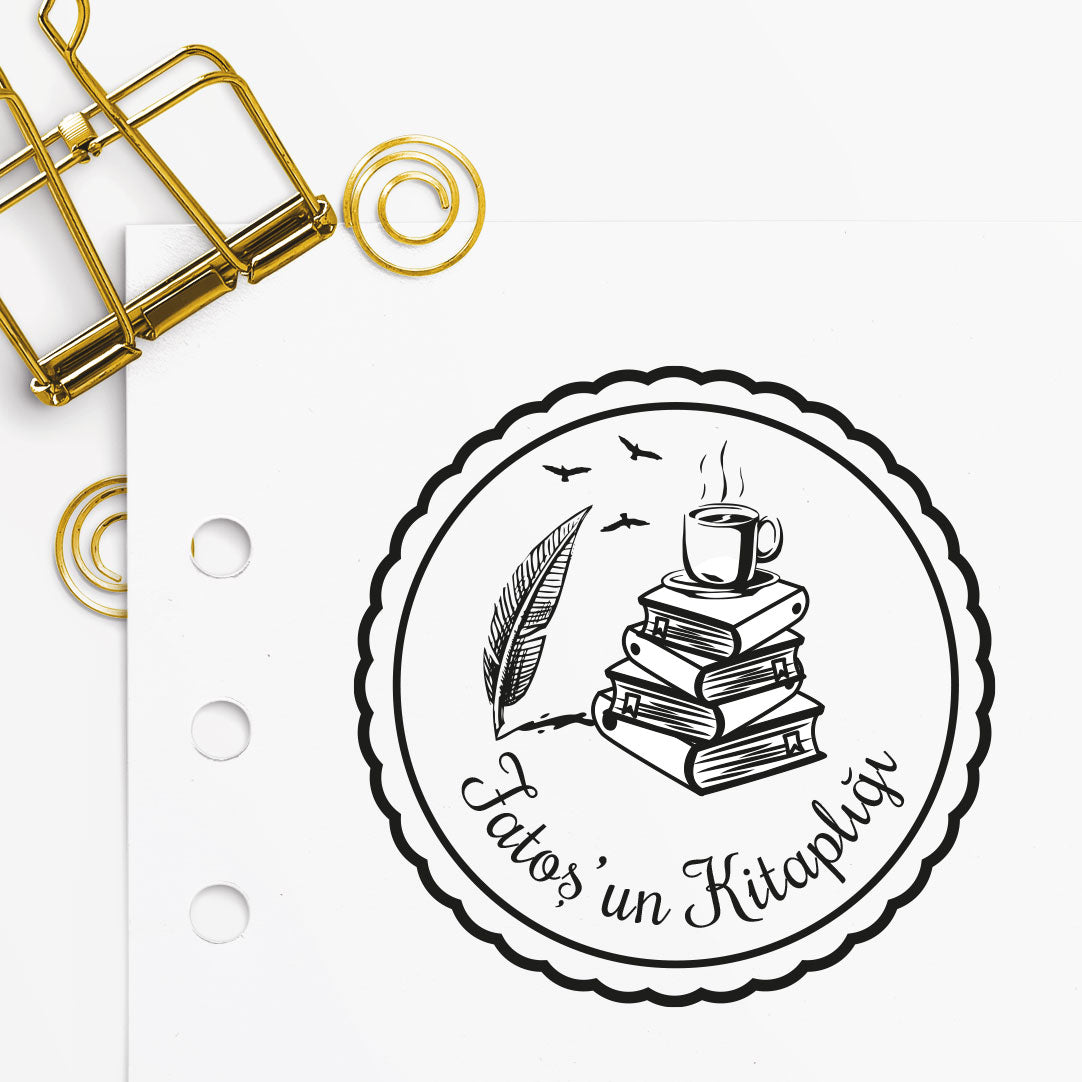 Çerçeveli Kitaplı Kahvesever Mührü