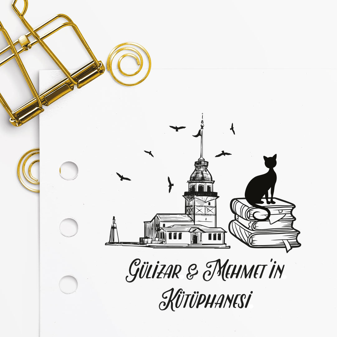 Kız Kulesi ve Kitap mührü tasarım detayı, Kız Kulesi ve kitap figürü çizimi, isim yazılı
