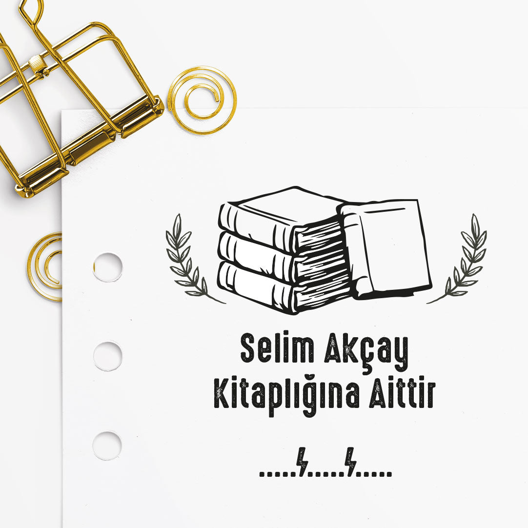 Yaprak Detaylı Kitaplar mührü tasarım detayı, yaprak detaylı kitap figürü çizimi, isim yazılı