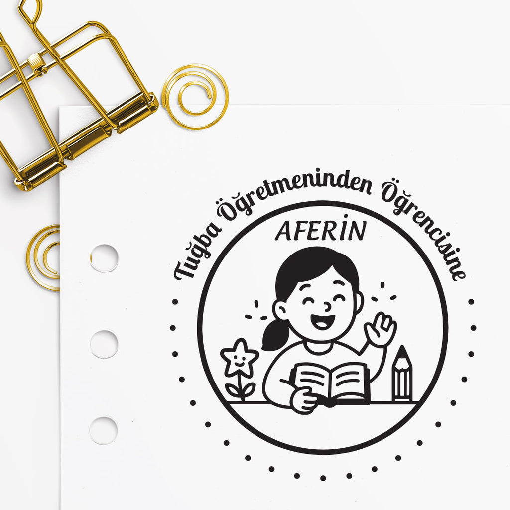 Çerçeveli El Sallayan Öğrenci Öğretmen Mührü