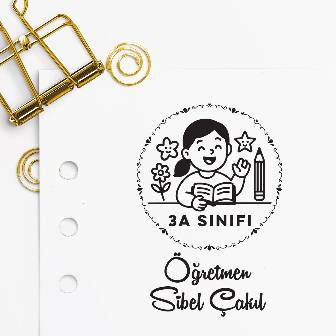 Çerçeveli El Sallayan Kız Öğretmen Mührü