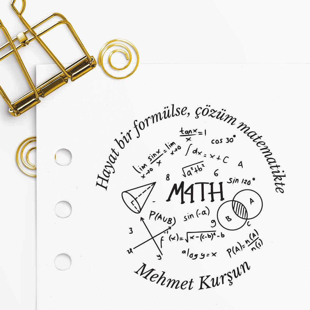 Matematik Formül mührü tasarım detayı, matematik formülü çizimi, isim yazılı