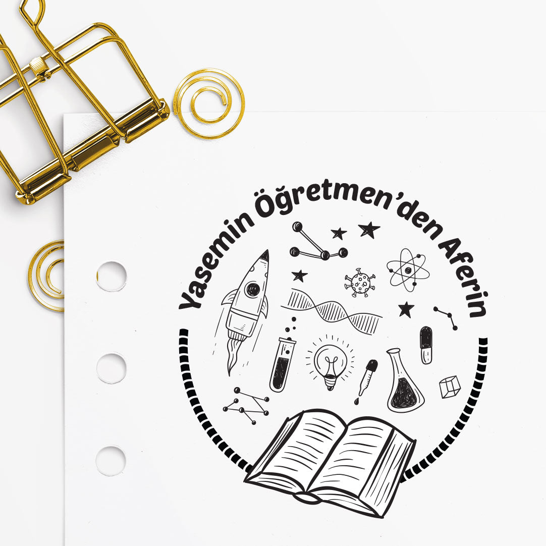 Öğretmenden Roket mührü tasarım detayı, roket figürü çizimi, isim yazılı