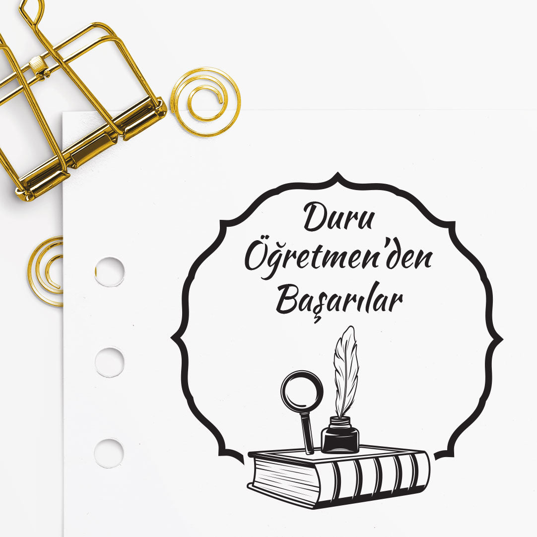 Öğretmenden Çerçeveli Başarılar mührü tasarım detayı, 'Başarılar' yazısı çizimi