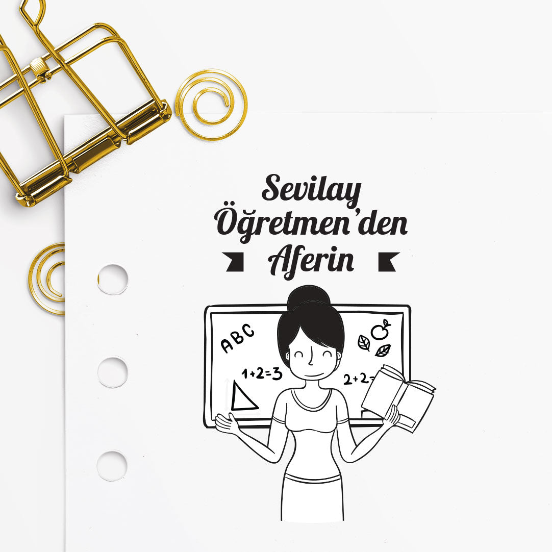 Matematik Öğretmeninden Aferin mührü tasarım detayı, matematik sembolleriyle 'Aferin' yazısı çizimi
