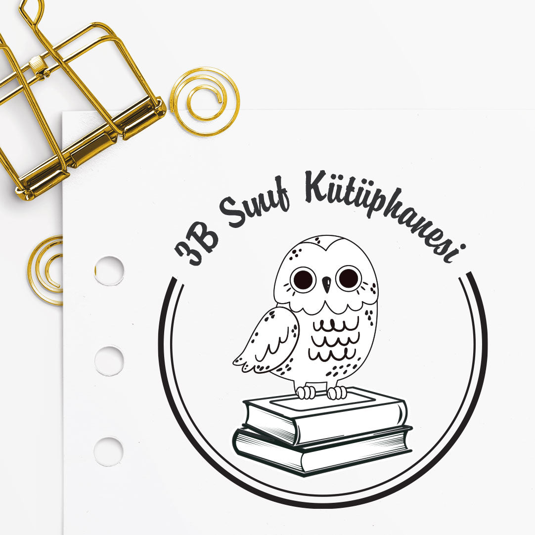 Çerçeveli Sınıf Kütüphanesi mührü (2. tasarım) detayı, sınıf kütüphanesi temalı çizim