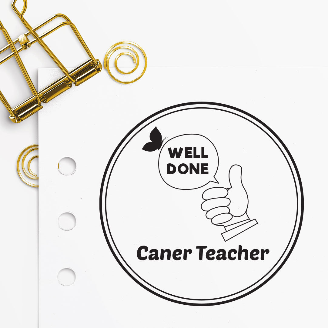 Çerçeveli Well Done mührü tasarım detayı, 'Well Done' yazısı çizimi