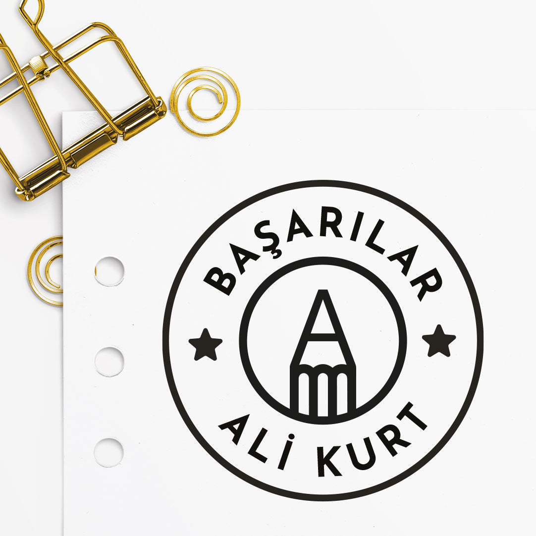 Çerçeveli Başarılar Öğretmen mührü tasarım detayı, 'Başarılar' yazısı çizimi