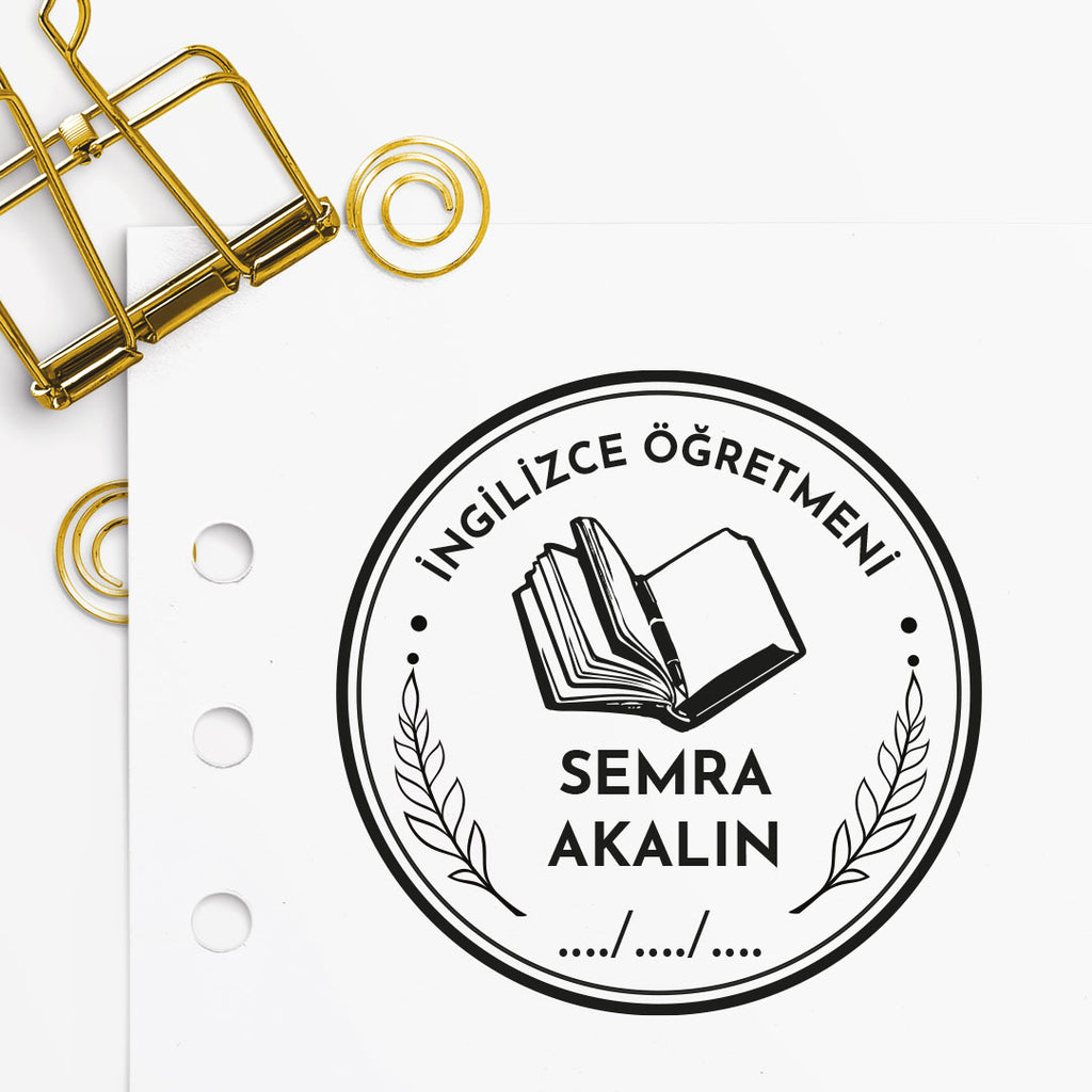 Çerçeveli Kitapsever İngilizce Öğretmeni Mührü